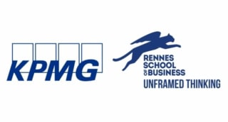 2 logos sur un fond blanc pour illustrer le partenariat entre Rennes School of Business et KPMG