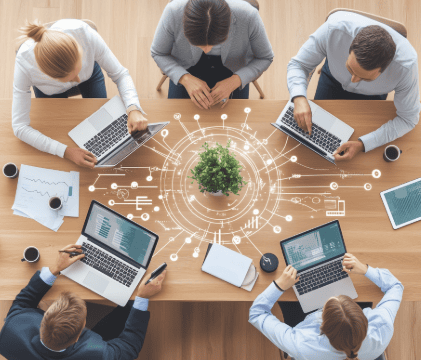 Visage d'une femme avec un fond verre foncé pour illustrer le certificat IA