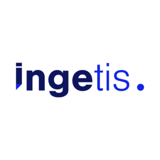 Logo minimaliste ingetis. en bleu ultramarin et marine, typographie géométrique tech.