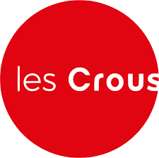 Logo cercle rouge avec texte blanc «les Crous», identité visuelle épurée.