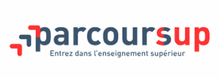 Parcoursup logo bleu et rouge, plateforme dorientation et dinscription dans lenseignement supérieur.