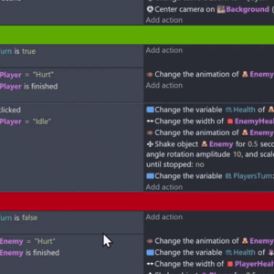 Interface de scripting dévénements pour combat tour par tour, animations, variables et santé.