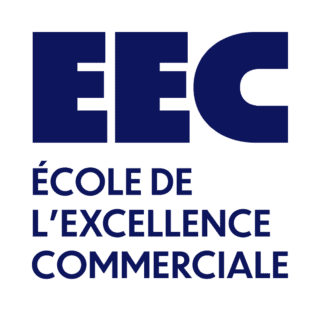 Logo bleu marine de lÉcole de lExcellence Commerciale, monogramme EEC minimaliste.