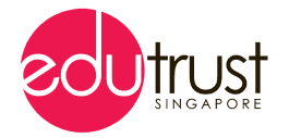 Logo EduTrust Singapour: emblème rose edu et logotype trust avec mention SINGAPORE.