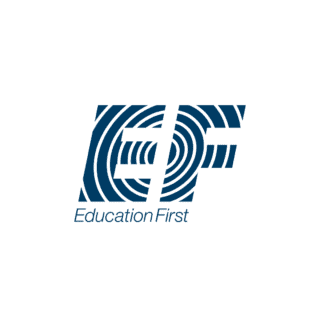 Logo EducationFirst éducation bleu marine, motif EF concentrique moderne et minimaliste.