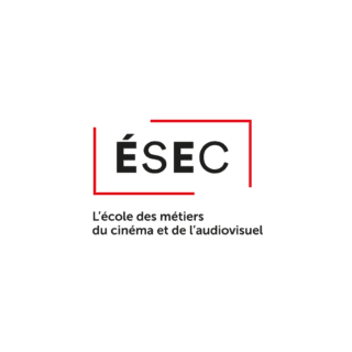 Logo ÉSEC, école des métiers du cinéma et de laudiovisuel, typographie noire et cadre rouge.