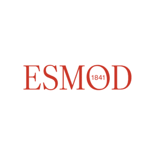 Logo ESMOD 1841 en typographie serif brique, école de mode française.