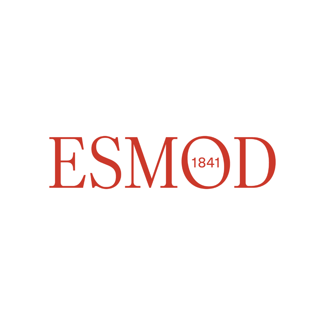 Logo ESMOD 1841 en typographie serif brique, école de mode française.