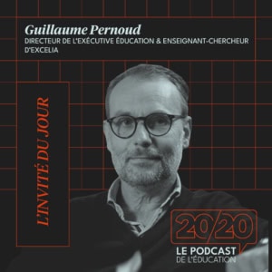 Guillaume Pernoud, portrait pour podcast éducation 20/20, design graphique élégant.