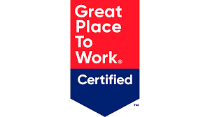 Label certifié Great Place To Work rouge et bleu.