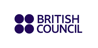 Logo British Council bleu quatre cercles 2x2 et texte majuscule sans empattement.