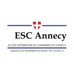 Logo ESC Annecy, École Supérieure de Commerce, blason rouge et texte à empattement.