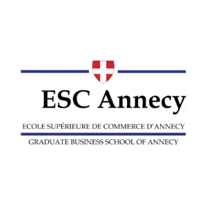Logo ESC Annecy, École Supérieure de Commerce, blason rouge et texte à empattement.