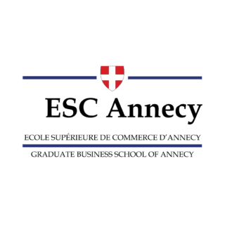 Logo ESC Annecy, École Supérieure de Commerce, blason rouge et texte à empattement.