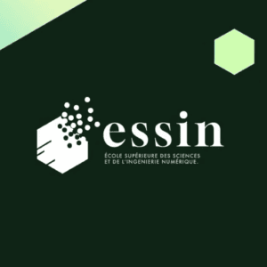 Logo ESSIN, école supérieure des sciences et de lingénierie numérique, hexagone blanc.
