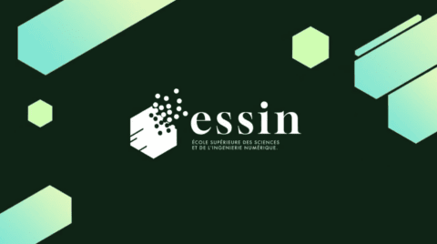 Logo ESSIN, école supérieure des sciences et de lingénierie numérique, hexagone blanc.