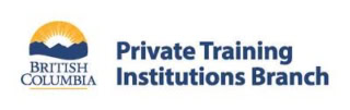 Logo Institutions privées Colombie-Britannique, soleil et montagnes, bleu et jaune.
