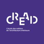 Logo blanc CREAD sur fond violet pour école darchitecture intérieure.