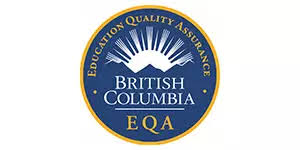 Sceau assurance qualité éducation Colombie-Britannique (EQA) — logo livre et soleil.