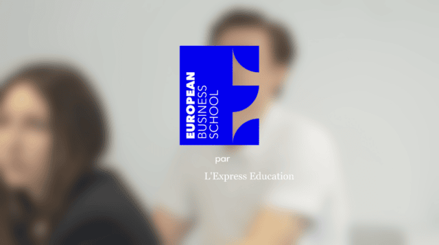 Logo bleu European Business School, école et éducation, partenariat LExpress Education.