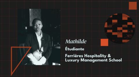Portrait formel noir et blanc détudiante Ferrières, hôtellerie et management du luxe.