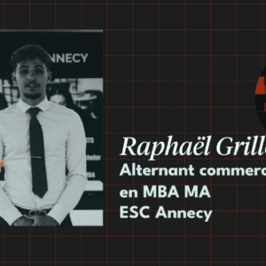 Portrait noir et blanc de Raphaël Grillot, alternant commercial MBA MA ESC Annecy, design graphique.
