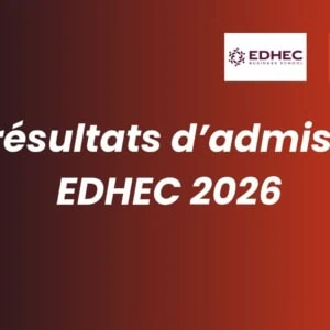 Annonce résultats dadmission EDHEC 2026 avec logos EDHEC et LExpress Éducation.