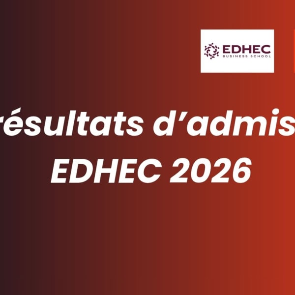 Annonce résultats dadmission EDHEC 2026 avec logos EDHEC et LExpress Éducation.