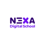 Logo NEXA, école numérique violet, logotype moderne et éducatif.