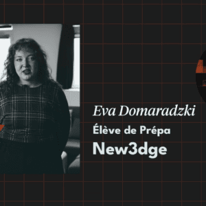 Portrait noir et blanc documentaire, accents orange, grille rouge et typographie de marque.