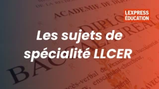 Sujets spécialité LLCER baccalauréat, titre blanc sur fond dégradé LExpress Éducation.