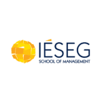 Logo IÉSEG : globe mosaïque orange et nom en bleu marine, école de management.