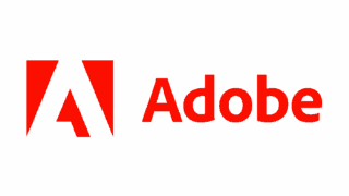 Logo Adobe rouge sur fond noir, carré avec lettre A stylisée et nom de marque.
