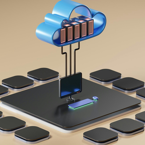 Illustration 3D dinformatique en nuage, serveurs, station de travail et réseau distribué.